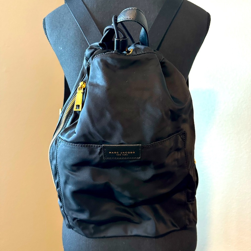 Small Marc Jacobs nylon top-cinched backpack with gold zippers